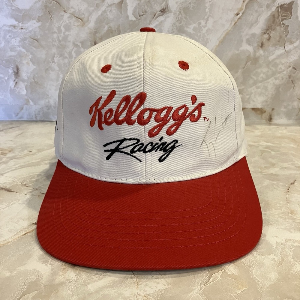 Vintage NASCAR Signed TERRY LABONTE #5 KELLOGG'S Racing White Hat SnapBack Cap